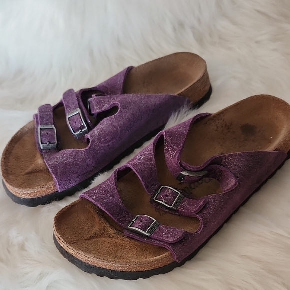 Papillio made By Birkenstock Purple Sparkle Suede Buckle Sandals - Picture 3 of 14